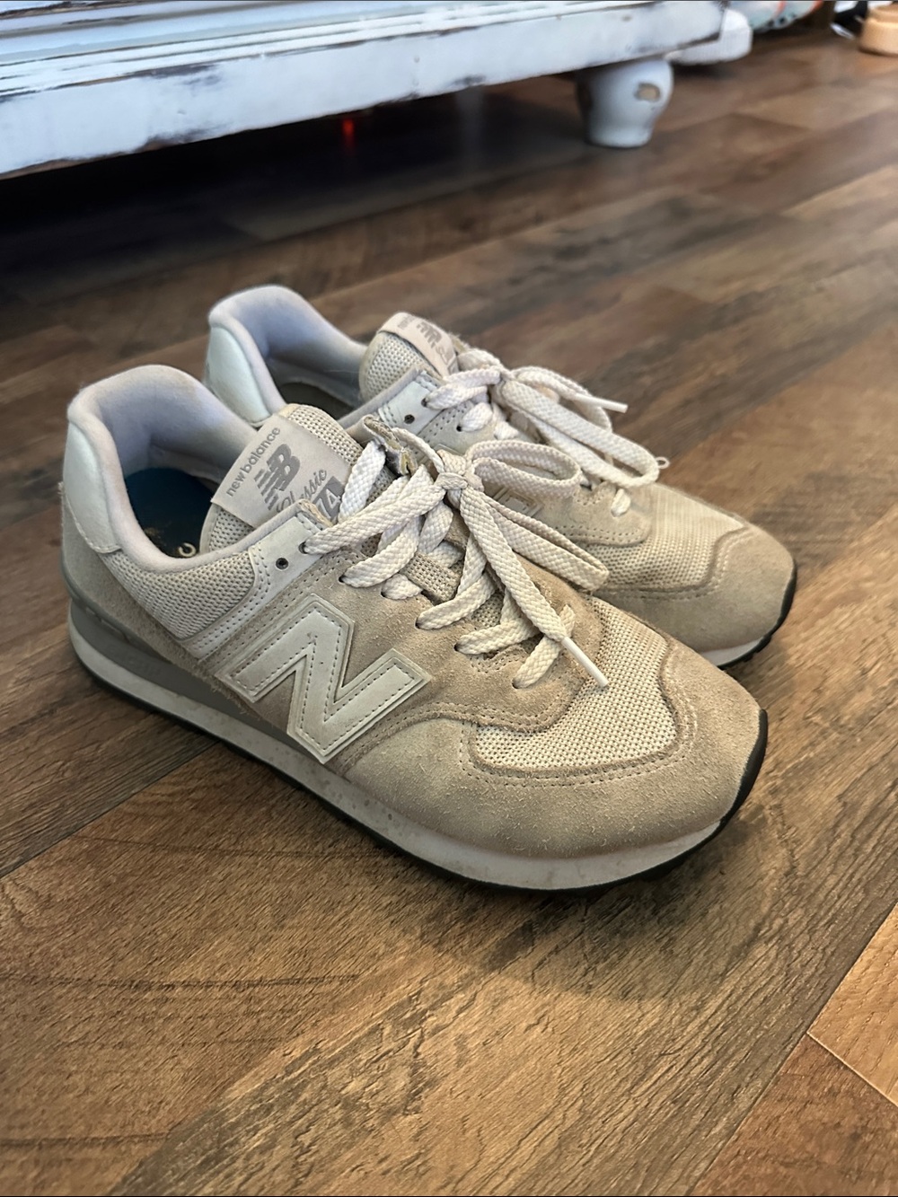 New Balance Beige Low-Top Suede & Mesh Sneakers
